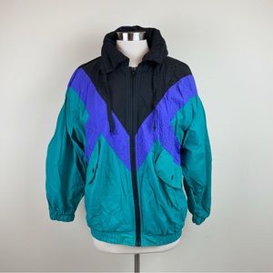 Vintage Inner View Teal Blue Green Black Retro Windbreaker Outdoor Jacket Small